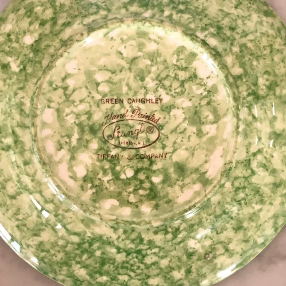 TIFFANY & CO STANGL Spongeware Hand Painted Green Caughley Plate Green  …